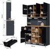 Merax 185cm Küchenschrank, Buffet, Sideboard, mit Metallgriffe, verstellbare Regale, Schubladen, offener Stauraum, Kippschutzzubehör, Grau und Schwarz Bild 4