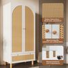 Kleiderschrank, 2 Türen und Rattan Landhausstil mit großer Schublade höhenverstellbare Regale Kleiderstange Kippsicherung, Holz+Rattan, Weiß, 180x85x52cm Bild 3