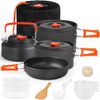 PFCTART Topf-Set Camping Kochgeschirr Set 16 tlg. mit Topf, Pfanne und Camping Geschirr, Aluminium (Set, 16-tlg, Mit Suppentopf, Antihaftpfanne, Kocher & Geschirr für Camping), Leicht, stapelbar und tragbar in praktischer Tasche für Outdoor Bild 2