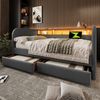 Polsterbett 140x190 cm mit LED, USB-C, Stauraum-Kopfteil und 2 Schubladen, Leinen Grau, ohne Matratze Bild 3