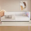 Schlafsofa mit LED-Beleuchtung und Lattenrost, 90x200 cm, Polsterbett, Einzelbett, Jugendbett, Vlies Bild 4