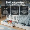 Bellabino 'Bia' Hausbett 140x200 cm mit Matratze und 2 Schubladen, weiß, Kiefer Massivholz, Montessori Kinderbett mit Stauraum, inkl. Rausfallschutz und Lattenrost Bild 3