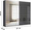 rauch Quadra, Kleiderschrank, Schiebetürenschrank, 2-türig, mit Spiegel und Glasfront, mit 3 Kleiderstangen und 6 Einlegeböden, Farbe Grau metallic/Glas Basalt, BxHxT 271x229x62cm Bild 4