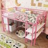 Hochbett 90×200 cm aus Metall mit Treppe und Stauraum, rosa Bild 2