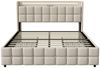 Simurq Polsterbett Doppelbett StauraumBett LED 160x200 cm (Leises Design Bett, Modernes Jugendbett), Mit LED-Beleuchtung, Lattenrost und Ladefunktion, Leinen Bild 2