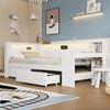 Tagesbett 90x200 mit LED, USB und Schreibtisch, Multifunktionsbett mit 2 Schubladen, Leinenrücken, für Jugendliche, weiß Bild 3