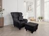 Ohrensessel mit Hocker Landhaus Polster-TV-Lesesessel Lederoptik Vintage Schwarz Bild 2