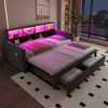 Ausziehbares Polsterbett Schlafsofa 90/180x190 cm, Kopfteil mit integrierten Staufächern, LED-Lichtleiste und Ladesteckdosen, Mit Zwei Schubladen und Lattenrost, Samtstoff Dunkelgrau Bild 4