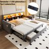 Ausziehbares Polsterbett Schlafsofa 90/180x190 cm, Kopfteil mit integrierten Staufächern, LED-Lichtleiste und Ladesteckdosen, Mit Zwei Schubladen und Lattenrost, Samtstoff Dunkelgrau Bild 5