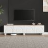 Merax 180cm TV schrank mit 4 Schränken, TV stand und Fernsehschrank mit 6 Kugelfuß Metallbeine, Lowboard, Geeignet für Fernseher um 80 Zoll, Holzfarbe+Weiß Bild 3