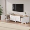 Merax 180cm TV schrank mit 4 Schränken, TV stand und Fernsehschrank mit 6 Kugelfuß Metallbeine, Lowboard, Geeignet für Fernseher um 80 Zoll, Holzfarbe+Weiß Bild 2
