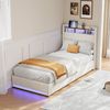 Furnishings Home Polsterbett 90x200 cm, LED Stauraumbett Jugendbett (1-tlg, Leinenmaterial, Komforthöhe, Leises Design Bett), Mit Ladefunktion und 2 Schubladen LED-Beleuchtung Einzelbett Bild 3