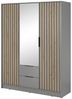 Bettso 'NELLY' Kleiderschrank mit Lamellen und Spiegel, Holzwerkstoff Grau 200x51x155 cm Bild 1
