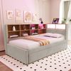 Schlafsofa 90*200, Ausziehbett 90*190, Ausgestattet mit LED Leuchten, Steckdosen und vielen Ablagefächern, Polsterbett, Multifunktionsschlafsofa, Einzelbett, Flanell, Hellgrau. Bild 3