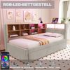 Schlafsofa 90*200, Ausziehbett 90*190, Ausgestattet mit LED Leuchten, Steckdosen und vielen Ablagefächern, Polsterbett, Multifunktionsschlafsofa, Einzelbett, Flanell, Hellgrau. Bild 4