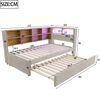 Schlafsofa 90*200, Ausziehbett 90*190, Ausgestattet mit LED Leuchten, Steckdosen und vielen Ablagefächern, Polsterbett, Multifunktionsschlafsofa, Einzelbett, Flanell, Hellgrau. Bild 5