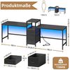 OYRREU Doppelschreibtisch mit LED-Beleuchtung, 3 Stoffschubladen, Computertisch, OTTO’S CHOICE (Bürotisch 2 in 1 Set, 2 Arbeitsplätze mit RGB-LED-Streifen, offenes Ablagefach), Breite 240cm, verstellbare Füße, integrierte Ladestation Bild 2