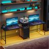 OYRREU Doppelschreibtisch mit LED-Beleuchtung, 3 Stoffschubladen, Computertisch, OTTO’S CHOICE (Bürotisch 2 in 1 Set, 2 Arbeitsplätze mit RGB-LED-Streifen, offenes Ablagefach), Breite 240cm, verstellbare Füße, integrierte Ladestation Bild 4