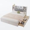 Doppelbett 160x200 cm aus Kiefer & MDF mit grauem Samt-Kopfteil, drei Schubladen und offenem Regal – platzsparend & stabil,Weiß und Grey Bild 5