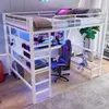 Hochbett mit Eckschreibtisch, LED-Streifen, Regal und USB+Typ-C, 140x200 cm, Metallbett mit Rausfallschutz, Kinderbett Bild 3