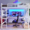 Hochbett mit Eckschreibtisch, LED-Streifen, Regal und USB+Typ-C, 140x200 cm, Metallbett mit Rausfallschutz, Kinderbett Bild 2