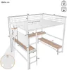 Hochbett mit Eckschreibtisch, LED-Streifen, Regal und USB+Typ-C, 140x200 cm, Metallbett mit Rausfallschutz, Kinderbett Bild 5