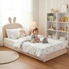 Kaninchen Kopfteil Polsterbett, Kinderbett mit Holzlatten, Einzelbett, Samt, Beige, 90x200cm Bild 2
