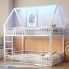 140x200 Haus-Etagenbett mit Zaun und LED-Licht, Weiß Bild 5