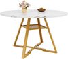 Runder Esstisch 120x120x75 cm, Marmoroptik, MDF & Metalll,Weiß und Golden Bild 4