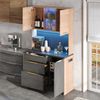 Merax 180 cm Küchenhochschrank, Betonoptik, schwarze Arbeitsplatte, einstellbare LED-Beleuchtung, Steckdose nach europäischer Norm Bild 2