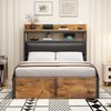 Merax Einzelbett 90 x 200cm Polsterbett mit hydraulischem Hubmechanismus, USB, gepolstertem Kopfteil, Retro-Holz- und Metalldesign, versteckte Stauraumschicht, Schwarz Bild 3