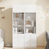 Merax 180cm Vitrine, 2er-Set, Hochschrank,Aufbewahrungsschrank, Bücherregal, mit offenem Stauraum, mit Schubladen, höhenverstellbare Glasböden, Weiß Bild 2