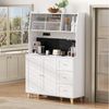 BlingBin Hochschrank Küchenbuffet Küchenschrank Buffetschrank mit Steckdosen & Lochbrett (1er Set, 1-St, Gesamtabmessungen: 120 × 40 × 184 cm, Gewichtskapazität: 60kg) Barschrank mit Weinglashaltern, Stauraum & Schubladen für Küche, Weiß Bild 4