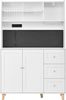 BlingBin Hochschrank Küchenbuffet Küchenschrank Buffetschrank mit Steckdosen & Lochbrett (1er Set, 1-St, Gesamtabmessungen: 120 × 40 × 184 cm, Gewichtskapazität: 60kg) Barschrank mit Weinglashaltern, Stauraum & Schubladen für Küche, Weiß Bild 2