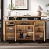 Flieks Mehrzweckschrank Sideboard mit 4 Türen und verstellbarer Ablagen (1-St, 140x40x85 cm) Küchenschrank Holzschrank mit Arbeitsplatte und offenen Fächern Natur Bild 3