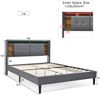 Merax LED Doppelbett 140x200 Polsterbett aus Leinen mit Stauraum-Kopfteil @ 2 Steckdosen @ 2 USB & Lattenrost Grau Bild 2