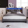 Merax LED Doppelbett 140x200 Polsterbett aus Leinen mit Stauraum-Kopfteil @ 2 Steckdosen @ 2 USB & Lattenrost Grau Bild 5