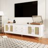 TV-Schrank 175 cm Weiß mit Rattan-Türen, Push-to-Open Schubladen, mit goldenen Griffen und Stützfüßen Bild 2