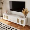 TV-Schrank 175 cm Weiß mit Rattan-Türen, Push-to-Open Schubladen, mit goldenen Griffen und Stützfüßen Bild 4