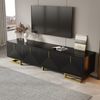 TV-Schrank, Lowboard mit strukturierten Türen, TV-Möbel, goldene Griffe und goldene Beine Bild 2
