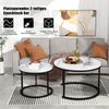 2er Set Runder Couchtisch Weiß-Marmor, Nesting Beistelltisch Wohnzimmer, Moderner Sofatisch aus MDF Bild 5