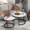 2er Set Runder Couchtisch Weiß-Marmor, Nesting Beistelltisch Wohnzimmer, Moderner Sofatisch aus MDF Bild 2