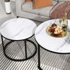 2er Set Runder Couchtisch Weiß-Marmor, Nesting Beistelltisch Wohnzimmer, Moderner Sofatisch aus MDF Bild 3