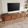 MODFU TV-Schrank 180x38x47 cm mit Klapptüren und Walnuss-Optik (Packung, 1-St, Vintage-Eichenoptik, Abgerundete Kanten) mit vier Fächern, Holzbeine, einzigartiges Design Bild 3