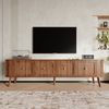 MODFU TV-Schrank 180x38x47 cm mit Klapptüren und Walnuss-Optik (Packung, 1-St, Vintage-Eichenoptik, Abgerundete Kanten) mit vier Fächern, Holzbeine, einzigartiges Design Bild 2
