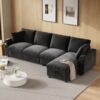 Merax Ecksofa Stoffsofa, L-förmige Ecke und 2 Armlehnen mit Stauraum. Ausklappbarer Couchtisch mit zwei Getränkehaltern, 1 USB und 1 Typ-C, Chenille, grau Bild 2
