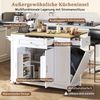 Kücheninsel mit Rollen,Ausziehbarer Essbereich Kücheninsel mit Multifunktionsschubladen und Abfallbehälterfach Mobile Kücheninsel Ideal für Küche und Esszimmer,Weiß, Bild 5