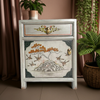 Nachttisch Vintage Weiß Orange verziert Kommode Kästchen chinesisch asiatisch Kolonial-Stil Antik-Stil Lowboard orientalisch Fernost shabby-chic Landhaus Bild 3