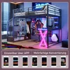 Hochbett mit Schreibtisch und LED-Beleuchtung, 140x200 cm, Treppe mit Regal und Kleiderschrank, Kinderbett mit Rausfallschutz, Metallbett Bild 4