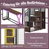 Hochbett mit Schreibtisch und LED-Beleuchtung, 140x200 cm, Treppe mit Regal und Kleiderschrank, Kinderbett mit Rausfallschutz, Metallbett Bild 5